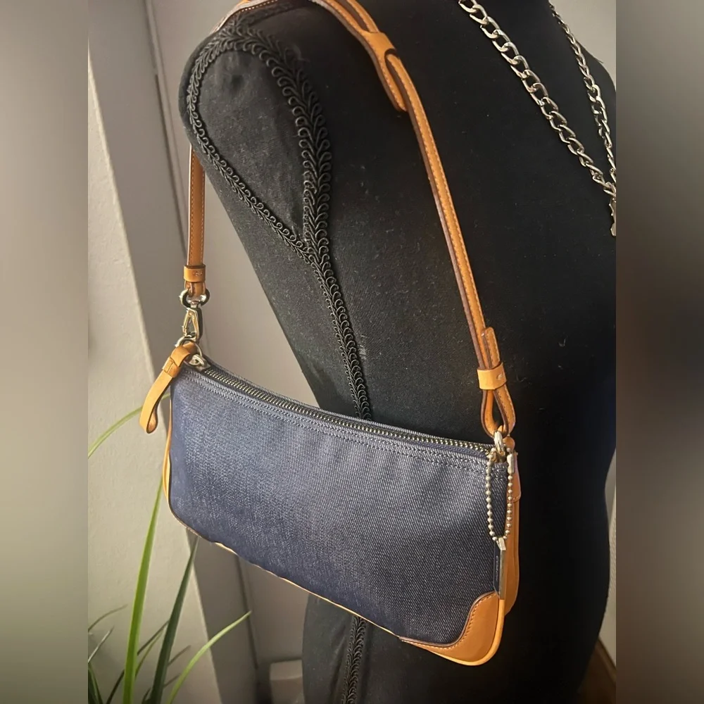 Coach Denim and Tan 3pc. Set Shoulder Bag Plus Matching Wristlet And Coach dusty - Picture 12 of 16